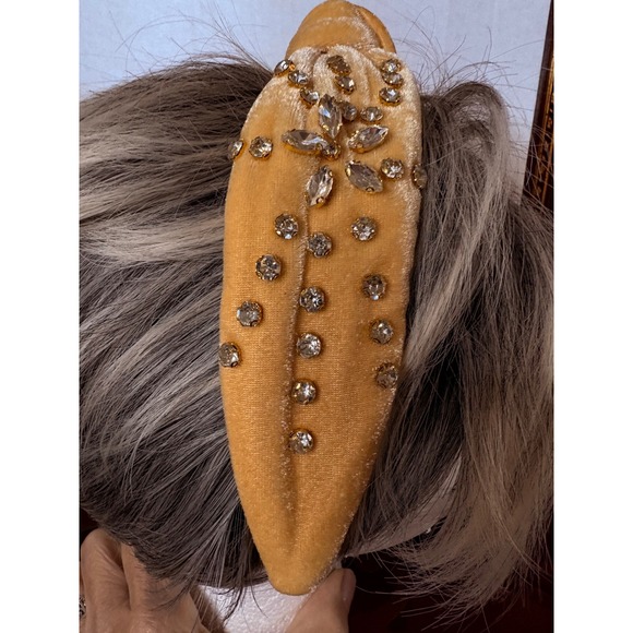 Accessories - Mustard Yellow Velvet Top Knot Headband Rhinestone Crystal Embellished Statement